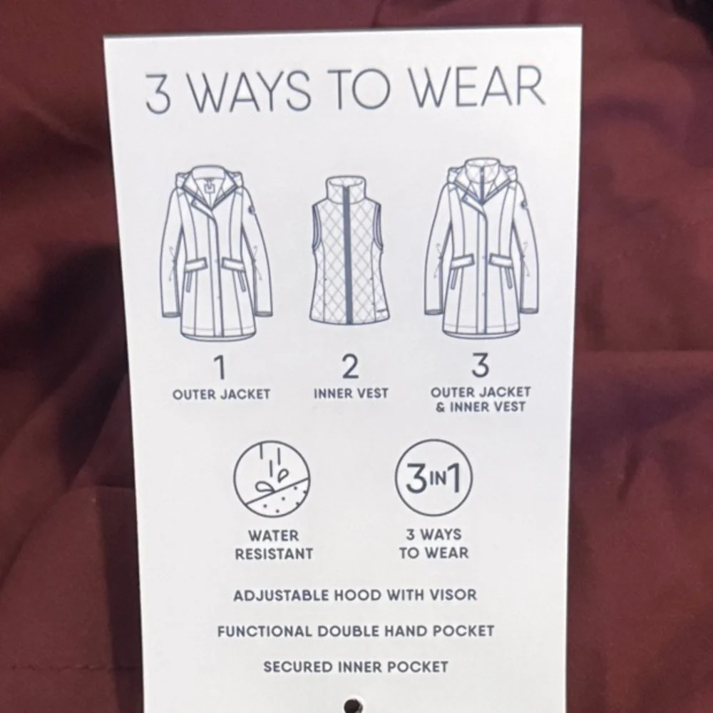 Brand New Lands' End Burgundy Jacket w/ Inner Vest - Picture 7 of 7